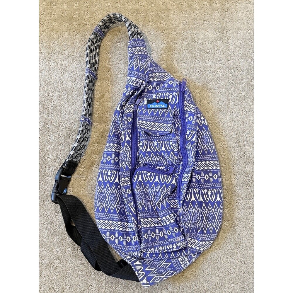 KAVU Rope Sling Bag Crossbody Backpack Purple Aztec Hiking Travel